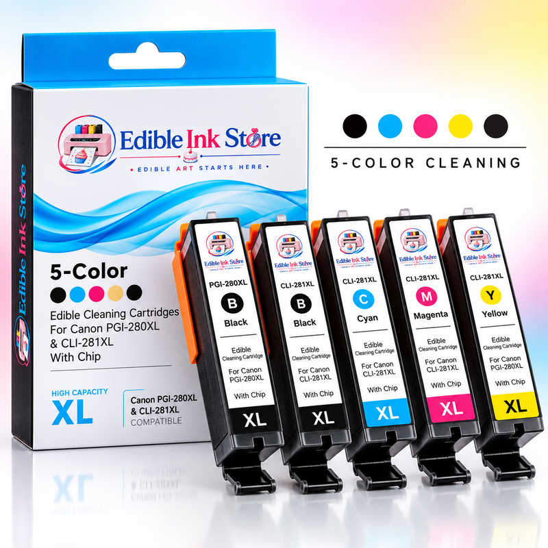EdibleInkStore 5-Color Edible Cleaning Cartridge Multipack for Canon PGI-280XL & CLI-281XL With Chip